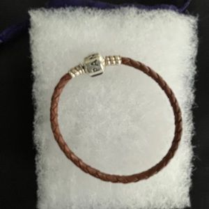 PANDORA Brown Leather Braid Bracelet 6.5”